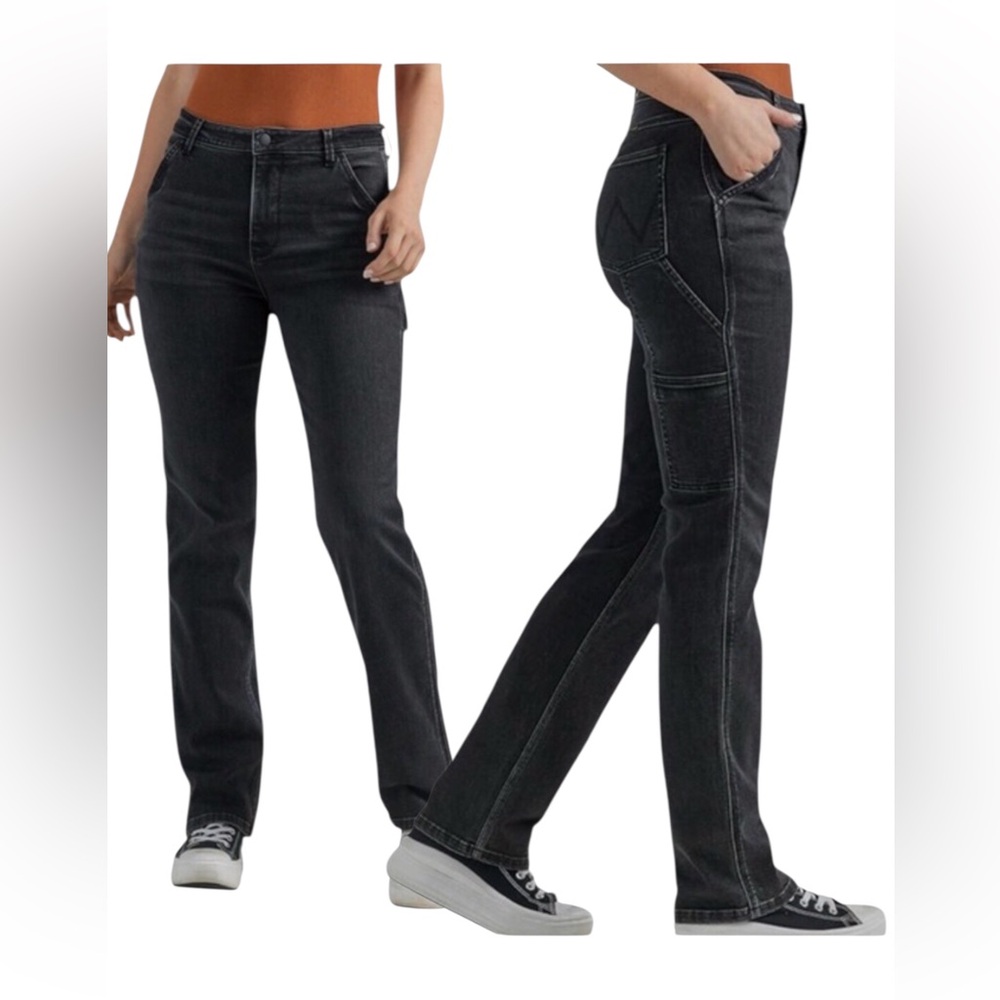 Wrangler True Tall Straight Carpenter Black Wash Jeans Mid Rise 6/28 Long Inseam